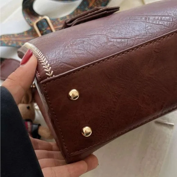 Brown Vegan Leather Western Strap Shoulder Crossbody - Picture 6 of 8